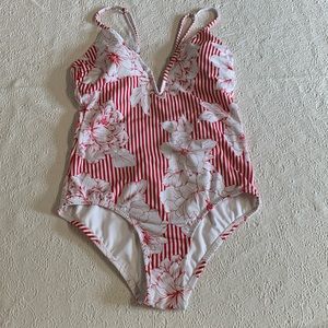 Kona Sol Red and White Floral One Piece Swimsuit